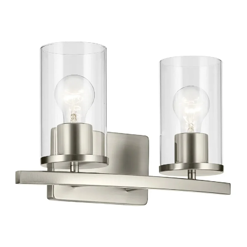 Industrial Emergency Lighting for Safety in FactoriesCrosby 15" 2-Light Vanity Light with Clear Glass, Brushed Nickel Finish Industrial Emergency Lighting for Safety in FactoriesCrosby 15" 2-Light Vanity Light with Clear Glass, Brushed Nickel Finish