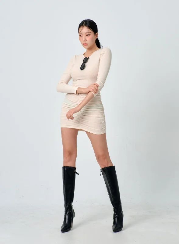 Crewneck Ruched Knit Mini Dress IJ327