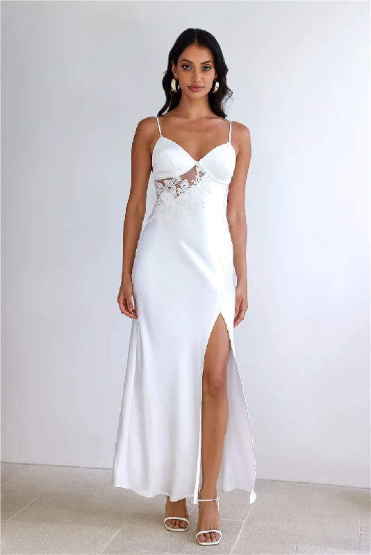 Goddess Of Dawn Satin Maxi Dress White