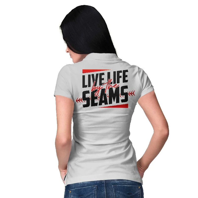 Live Life By The Seams Short Sleeve Women Polo Shirt, Baseball Mom Polo Shirt, Cool Baseball Shirt For Ladies Coolspod