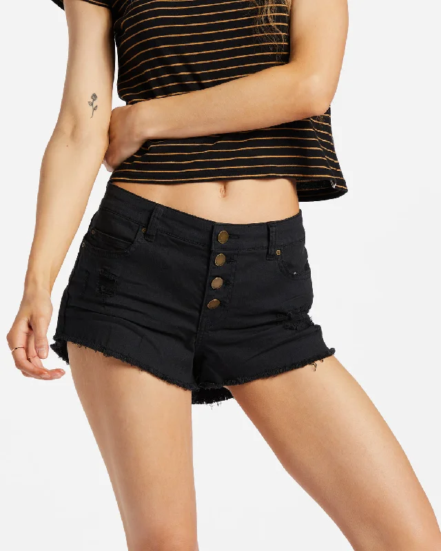 Buttoned Up Denim Shorts - Black