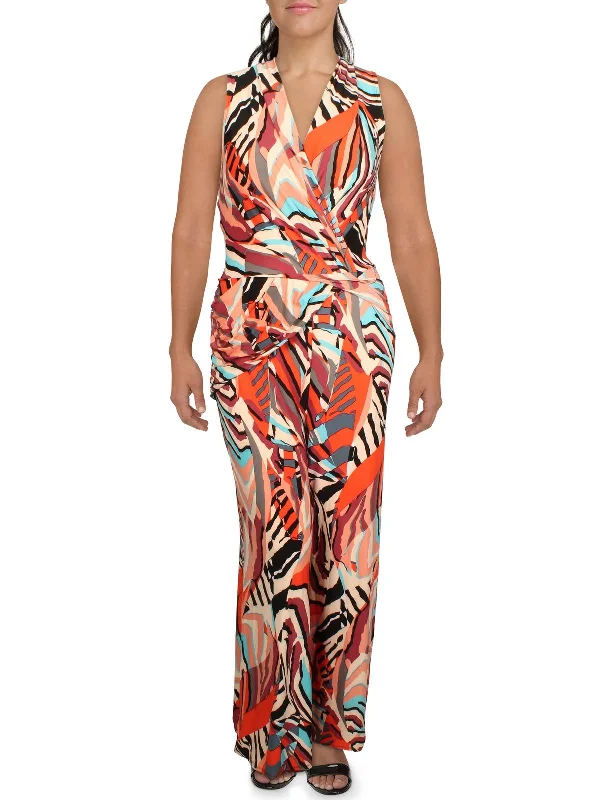 Womens Animal Print Wide Leg Jumpsuit