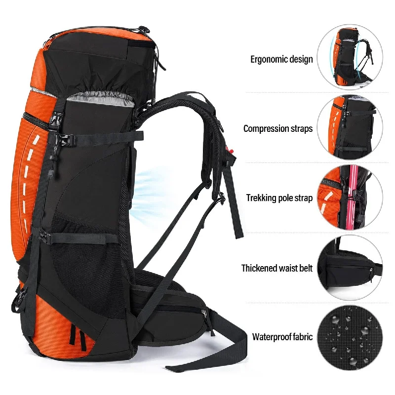 Travel Bag ID Card Holders in Clear Vinyl with Lanyards50L Hiking Backpack Travel Bag Waterproof Camping Climbing Daypack Outdoor Sports Rucksack Backpacks with Rain Cover