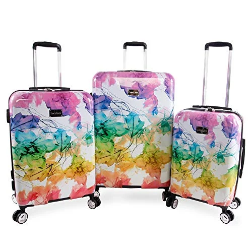 Foldable Travel Laundry Bags in Floral Print for Keeping Clothes OrganizedBEBE Women's Megan 3pc Suitcase Set with Spinner Wheels, Rainbow