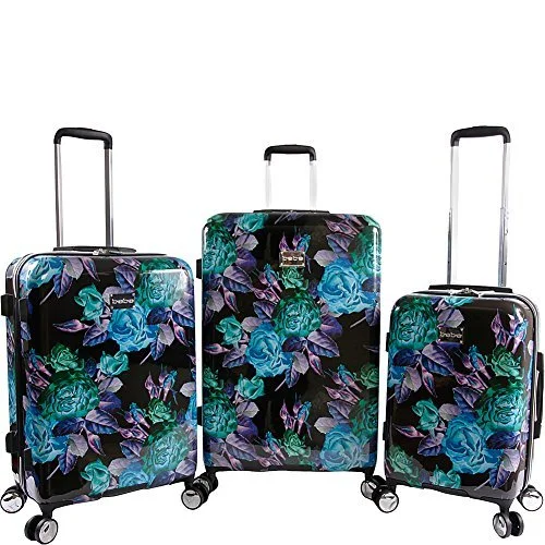 Expandable Travel Toiletry Bags in Clear Plastic for Easy Airport ScreeningBeBe Women's Rosette 3 Piece Set Suitcase with Spinner Wheels, Black/Purple