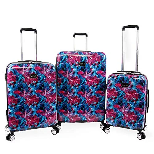 Women's Travel Makeup Bags with Mirror in Pink and BlackBEBE Women's Tina 3pc Spinner Suitcase Set, Blue Pink Lily