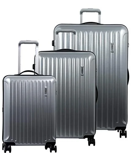 Adjustable Luggage Straps in Pink with Reflective Stripes for Night TravelBric's Riccione 3-Piece Trolley Set (21"/27"/30") (Brushed Silver)