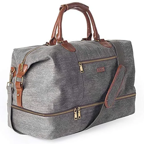Lightweight Nylon Travel Organizer Pouches in Multicolor for Neat PackingCanvas Travel Tote Luggage Men's Weekender Duffle Bag with Shoe compartment (Dark Grey)