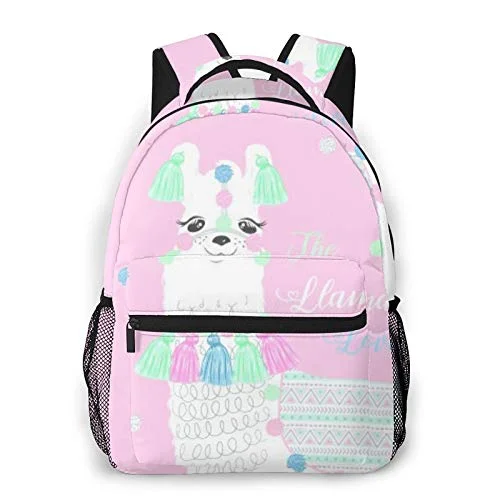 Compression Packing Cubes in Black and White for Saving Luggage SpaceCasual Backpack,Cute Cartoon Llama Alpaca Graphic Design,Business Daypack Schoolbag For Men Women Teen