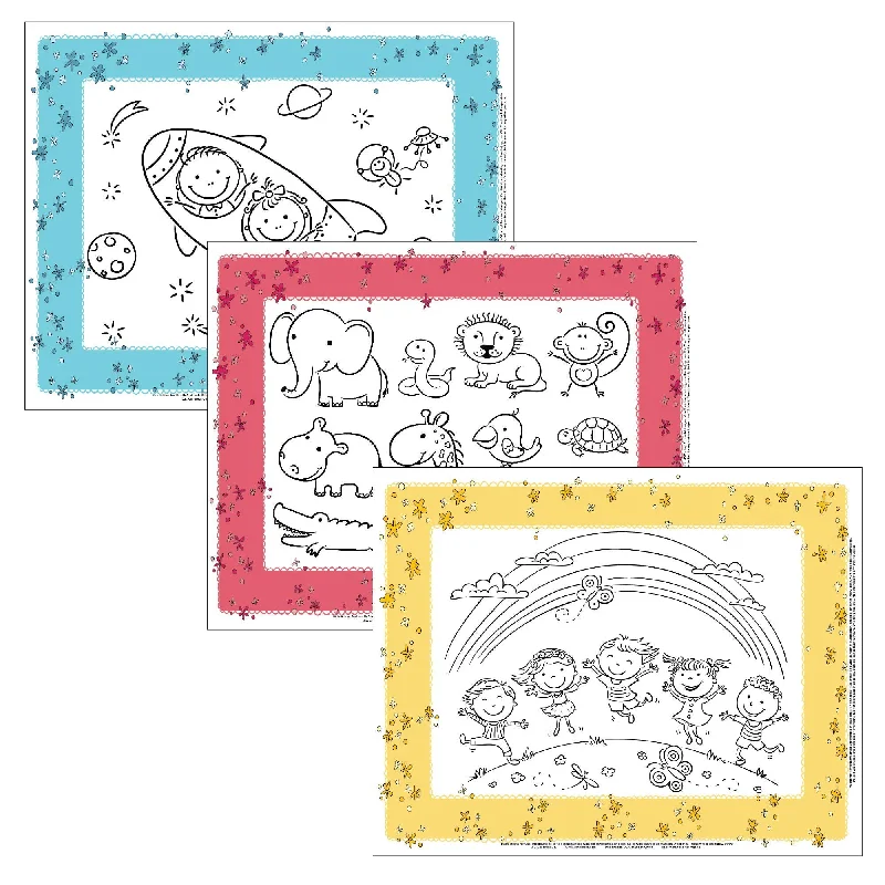 Healthy Habits by Disposable ColorMe Placemats, 24 Pack - Paper Stick-On Placemats with Coloring Fun, Airplane Tray Table Cover, Colors May Vary Healthy Habits by Disposable ColorMe Placemats, 24 Pack - Paper Stick-On Placemats with Coloring Fun, Airplane Tray Table Cover, Colors May Vary