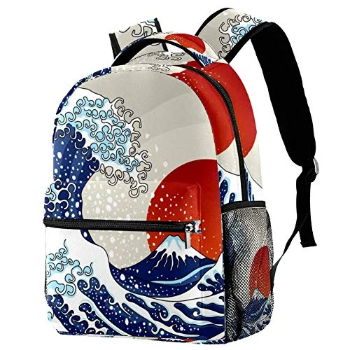 Women's Travel - Friendly Backpack Rain Covers in Transparent MaterialLORVIES Ancient Japanese Wave Illustration Boys Girls Backpacks Camping Daypack School Shoulder Bags