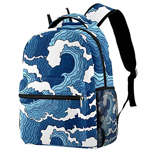 Travel - Size Toiletry Bottles with Leak - Proof Caps in ClearLORVIES Japanese Abstract Blue Wave Lightweight School Classic Backpack Travel Rucksack for Girls Women Kids Teens Travel - Size Toiletry Bottles with Leak - Proof Caps in ClearLORVIES Japanese Abstract Blue Wave Lightweight School Classic Backpack Travel Rucksack for Girls Women Kids Teens