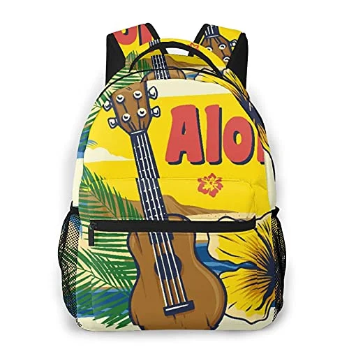 Anti - Theft Crossbody Travel Bags with RFID Protection in Gray for City TripsMulti leisure backpack,Aloha Hawaii Ukulele Vintage Style, travel sports School bag for adult youth College Students