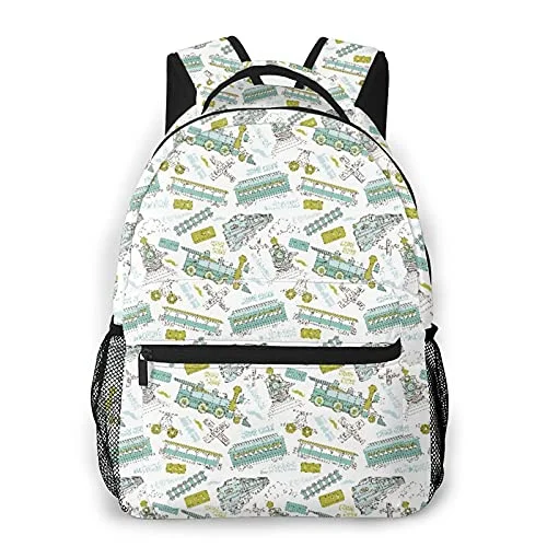 Women's Travel - Friendly Backpack Rain Covers in Transparent MaterialMulti leisure backpack,Choo Choo Train Kids Boy Blue Green Number Pl, travel sports School bag for adult youth College Students