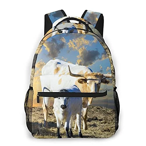 Travel Shoe Bags in Polyester with Ventilation Holes in KhakiMulti leisure backpack,Female Longhorn Cow Grazing In A Texas Pastur, travel sports School bag for adult youth College Students