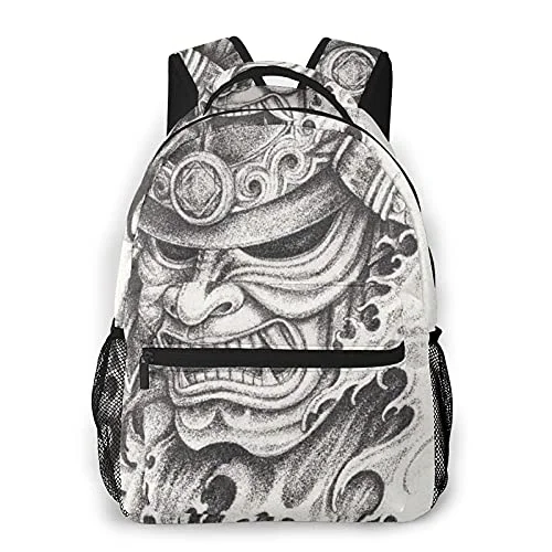 Adjustable Luggage Straps in Pink with Reflective Stripes for Night TravelMulti leisure backpack,Samurai Warrior Tattoo Design Hand Pencil Dra, travel sports School bag for adult youth College Students
