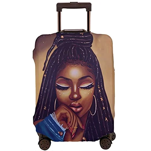 Lightweight Nylon Travel Organizer Pouches in Multicolor for Neat PackingNiYoung Travel Luggage Suitcase Cover Baggage Cover - African American Black Woman Girl Painting, Elastic Dustproof Luggage Case Zipper Protective Cover, Fits 18/20/22/24/26/28 Inch Luggage
