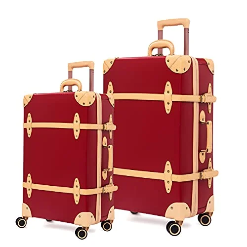 Anti - Theft Crossbody Travel Bags with RFID Protection in Gray for City TripsNZBZ Retro Suitcase Set Case Lady Trolley Case Waterproof Luggage TSA Password Box Cute Luggage (Cherry Red + Apricot, 20 inch + 28 inch)