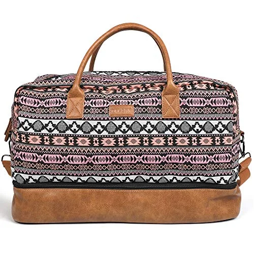 Women's Travel Makeup Bags with Mirror in Pink and BlackOflamn Weekender Bag for Women Carry-On Luggage Bohemian style Duffle Bag Overnight Bags 3-4 Day' Travel Bags with Separated Shoes Compartment
