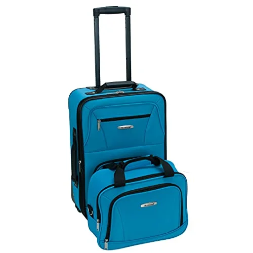 Adjustable Luggage Straps in Pink with Reflective Stripes for Night TravelRockland Fashion Softside Upright Luggage Set, Turquoise, 2-Piece (14/19)
