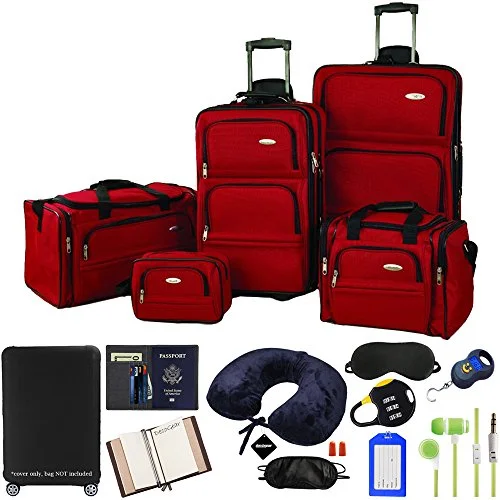 Travel Jewelry Organizers in Velvet with Multiple Compartments in PurpleSamsonite 5-Piece Nested Luggage Set, Red with Ultimate 10-Piece Luggage Kit Travel Jewelry Organizers in Velvet with Multiple Compartments in PurpleSamsonite 5-Piece Nested Luggage Set, Red with Ultimate 10-Piece Luggage Kit