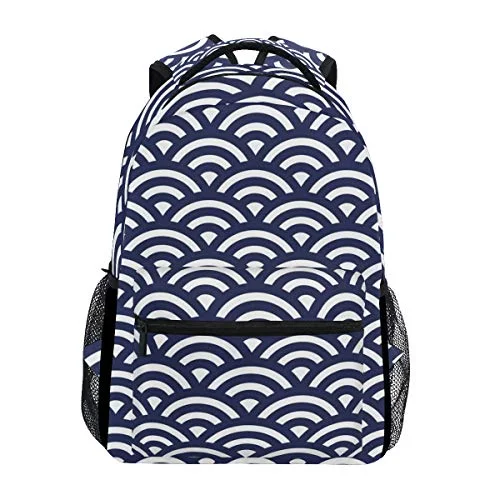 Travel Neck Pillow Covers in Soft Fleece in Gray for ComfortStylish Retro Japanese Waves Backpack- Lightweight School College Travel Bags, ChunBB 16" x 11.5" x 8"