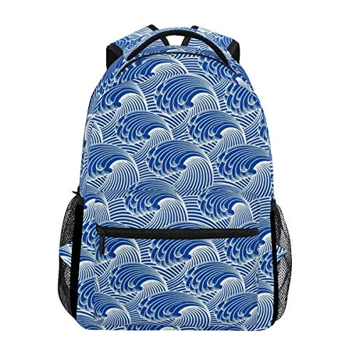 Women's Travel - Friendly Backpack Rain Covers in Transparent MaterialStylish Vintage Japanese Waves Backpack- Lightweight School College Travel Bags, ChunBB 16" x 11.5" x 8" Women's Travel - Friendly Backpack Rain Covers in Transparent MaterialStylish Vintage Japanese Waves Backpack- Lightweight School College Travel Bags, ChunBB 16" x 11.5" x 8"