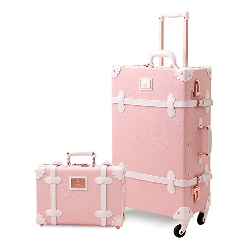 Detachable Travel Bag Shoulder Straps in Beige with Cushioned PadsUNIWALKER Vintage Suitcase Set 20 inch Carry on Spinner Luggage with 12 inch Handbag for Women (Embossed Pink) Detachable Travel Bag Shoulder Straps in Beige with Cushioned PadsUNIWALKER Vintage Suitcase Set 20 inch Carry on Spinner Luggage with 12 inch Handbag for Women (Embossed Pink)