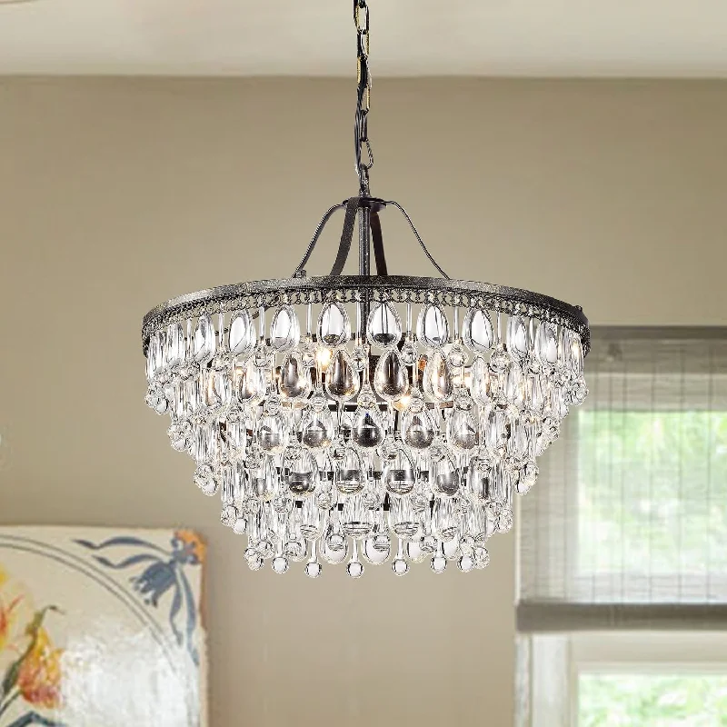 Chandeliers with Frosted Glass for a Softer Light DiffusionChandeliers with Frosted Glass for a Softer Light DiffusionAntique Bronze 6-Light Glam Crystal Chandelier - Antique Bronze