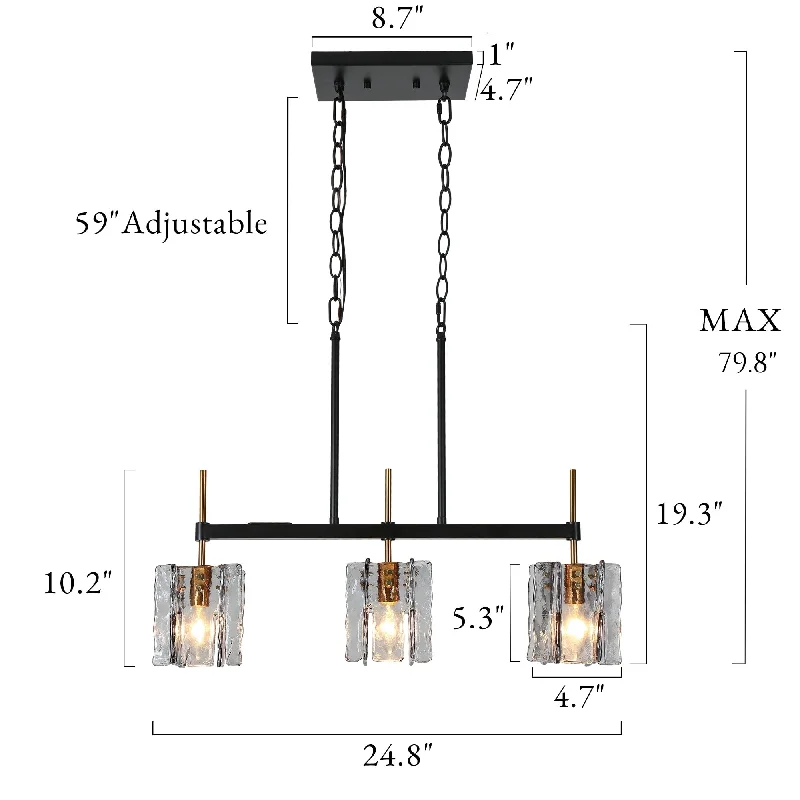 Incandescent Chandeliers for a Warm and Traditional GlowIncandescent Chandeliers for a Warm and Traditional GlowKasy Modern 3-Light Textured Glass Chandelier Kitchen Island Lights for Dining Room - W 24.8" x D 4.7" x H 10.2"