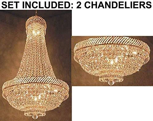 Chandeliers with Metal Frames in Gold FinishChandeliers with Metal Frames in Gold FinishSet of 2-1 French Empire Crystal Chandelier Chandeliers Lighting H46" X W23" and 1 French Empire Crystal Chandelier Lighting H 16" W 23" - 1EA C7/CG/448/9+ 1EA FLUSH/448/9