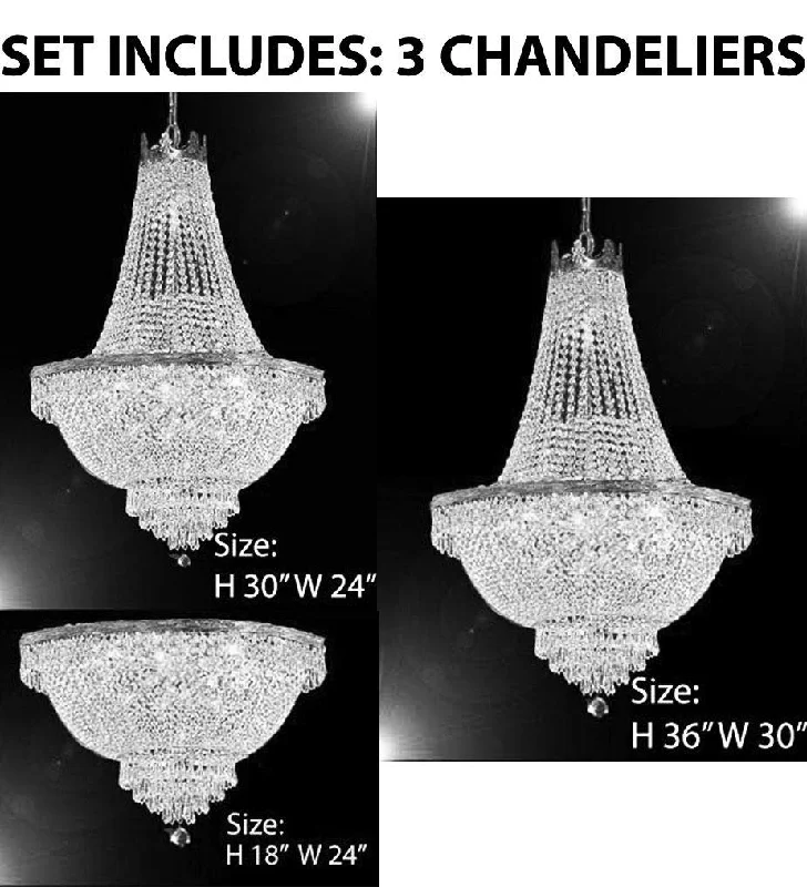 Mid - Century Modern Chandeliers for Vintage AppealMid - Century Modern Chandeliers for Vintage AppealSet of 3-1 French Empire Crystal Chandelier Lighting H36 X W30 & 1 French Empire Crystal Chandelier Lighting H30 X W24 and 1 French Empire Crystal Semi Flush Basket Chandeliers Lighting H18 X W24 - CS/870/14+ CS/870/9+ FLUSH/CS/870/9 Mid - Century Modern Chandeliers for Vintage AppealMid - Century Modern Chandeliers for Vintage AppealSet of 3-1 French Empire Crystal Chandelier Lighting H36 X W30 & 1 French Empire Crystal Chandelier Lighting H30 X W24 and 1 French Empire Crystal Semi Flush Basket Chandeliers Lighting H18 X W24 - CS/870/14+ CS/870/9+ FLUSH/CS/870/9