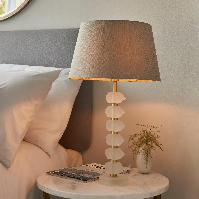 Wood Floor Lamp with Natural Grain for a Warm and Organic FeelWood Floor Lamp with Natural Grain for a Warm and Organic FeelEndon Annabelle Frosted Crystal Glass Table Lamp - Grey Shade