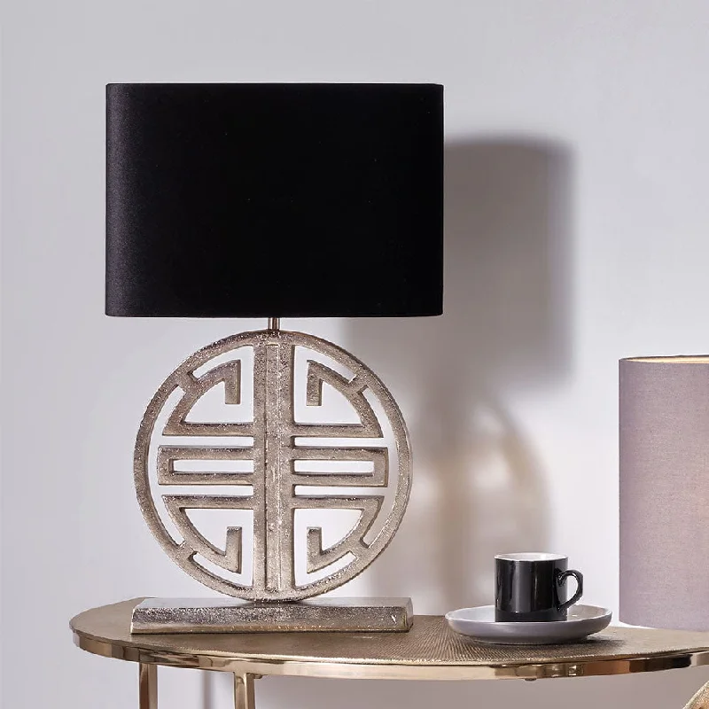 bohemian table lamps with colorful patterns for eclectic bedroomsbohemian table lamps with colorful patterns for eclectic bedroomsOrla Shiny Silver Metal Statement Circle Table Lamp