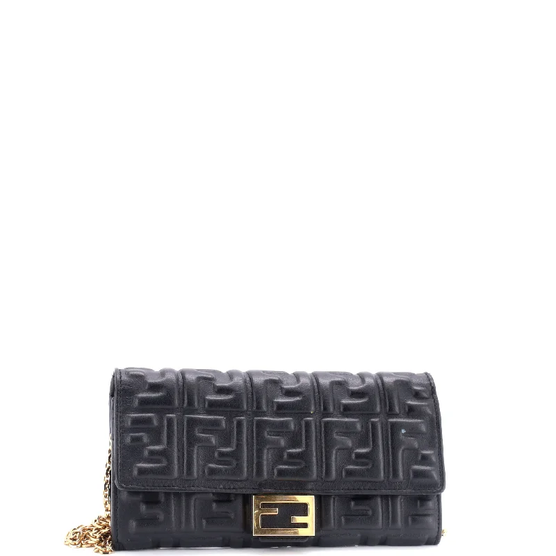 Women's money clip made of genuine crocodile leatherBaguette Continental Wallet on Chain Zucca Embossed Leather Women's money clip made of genuine crocodile leatherBaguette Continental Wallet on Chain Zucca Embossed Leather