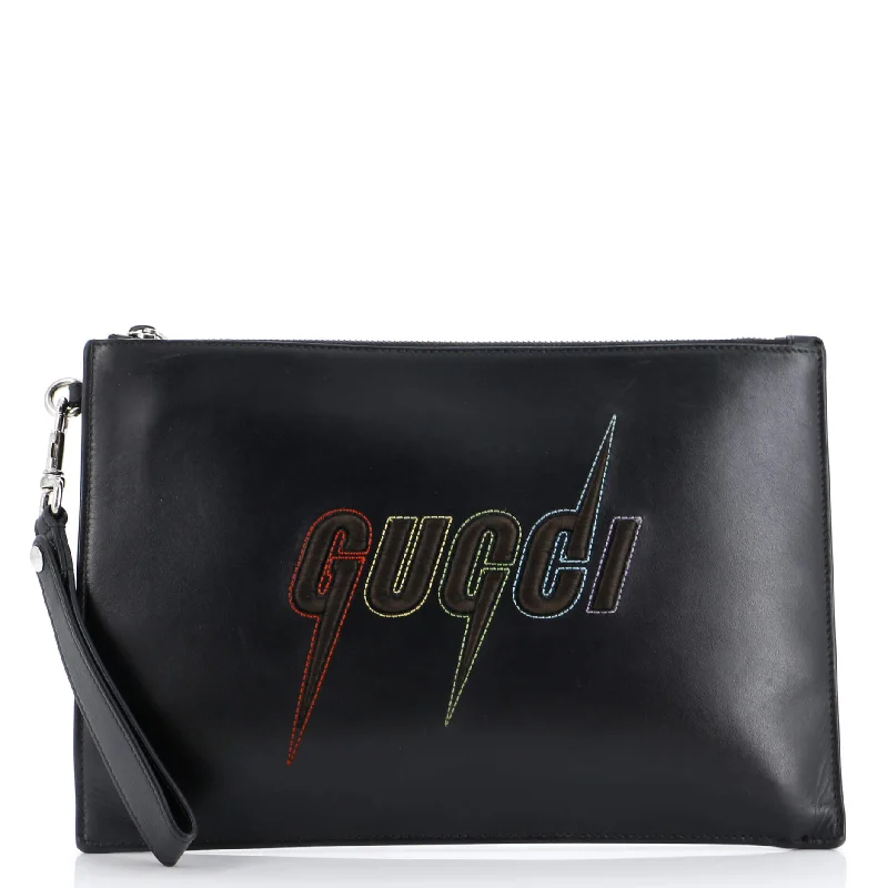 Women's money clip in gold - tone metal​Blade Logo Wristlet Pouch Embroidered Leather