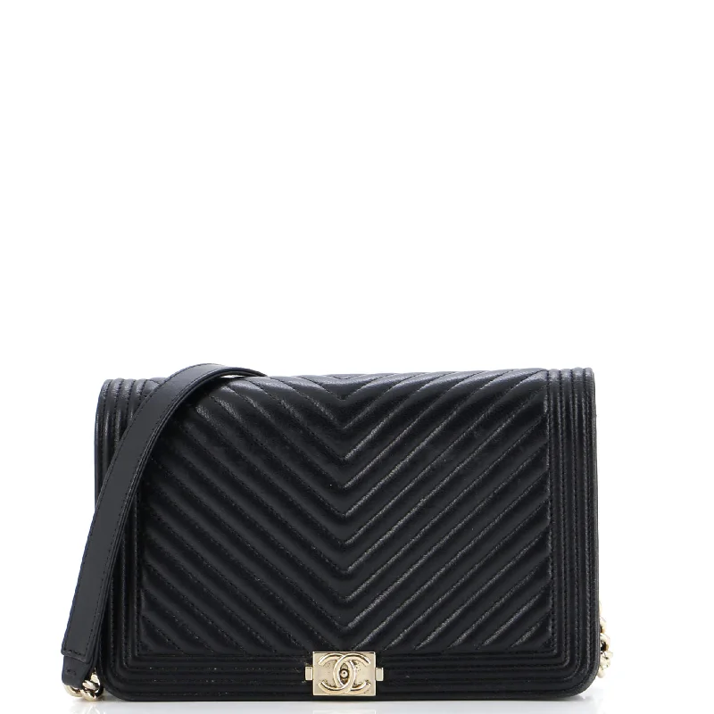 Women's money clip with a detachable charm​Boy Wallet on Chain Chevron Lambskin