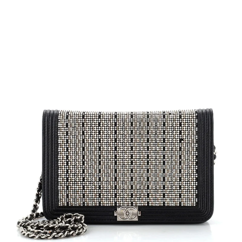 Colorful women's money clip for a pop of styleBoy Wallet on Chain Strass Embellished Leather Colorful women's money clip for a pop of styleBoy Wallet on Chain Strass Embellished Leather
