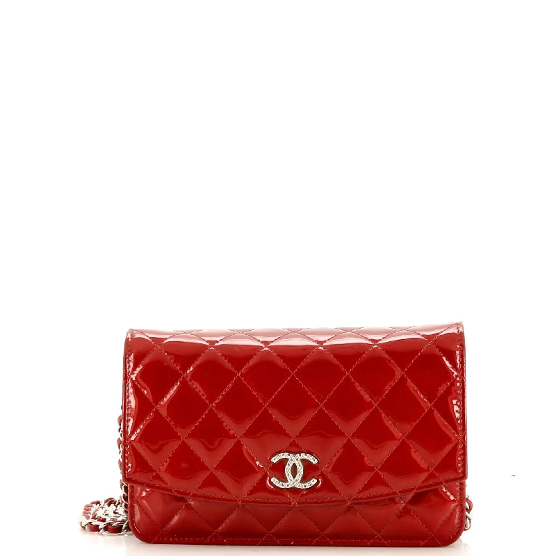 Women's money clip with a swarovski crystal accentBrilliant Wallet on Chain Quilted Patent Women's money clip with a swarovski crystal accentBrilliant Wallet on Chain Quilted Patent
