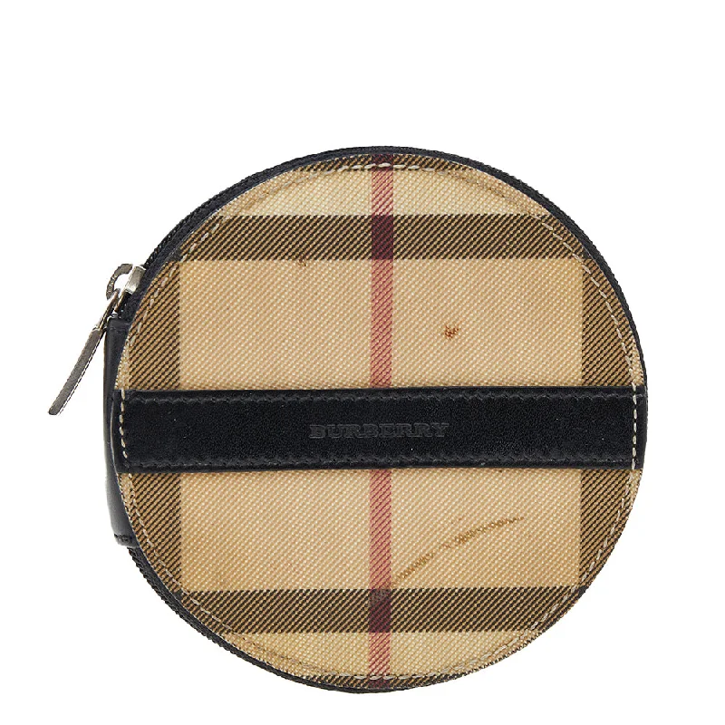 Women's money clip with a personalized engraving option​Burberry  House Check Pvc And Leather Round Coin Pouch