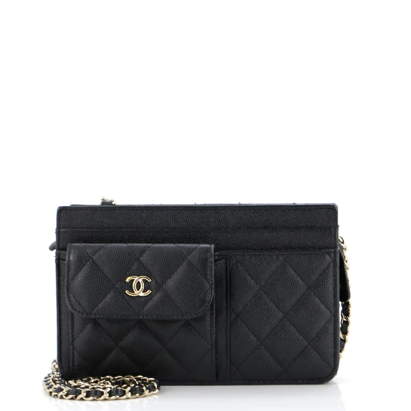 Soft - touch women's money clip for a comfortable gripCC Multi-Pocket Wallet on Chain Quilted Caviar Soft - touch women's money clip for a comfortable gripCC Multi-Pocket Wallet on Chain Quilted Caviar