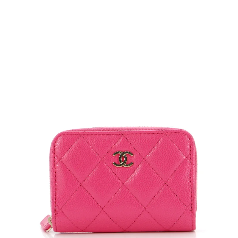 Compact women's money clip for small purses​CC Zip Coin Purse Quilted Caviar Small