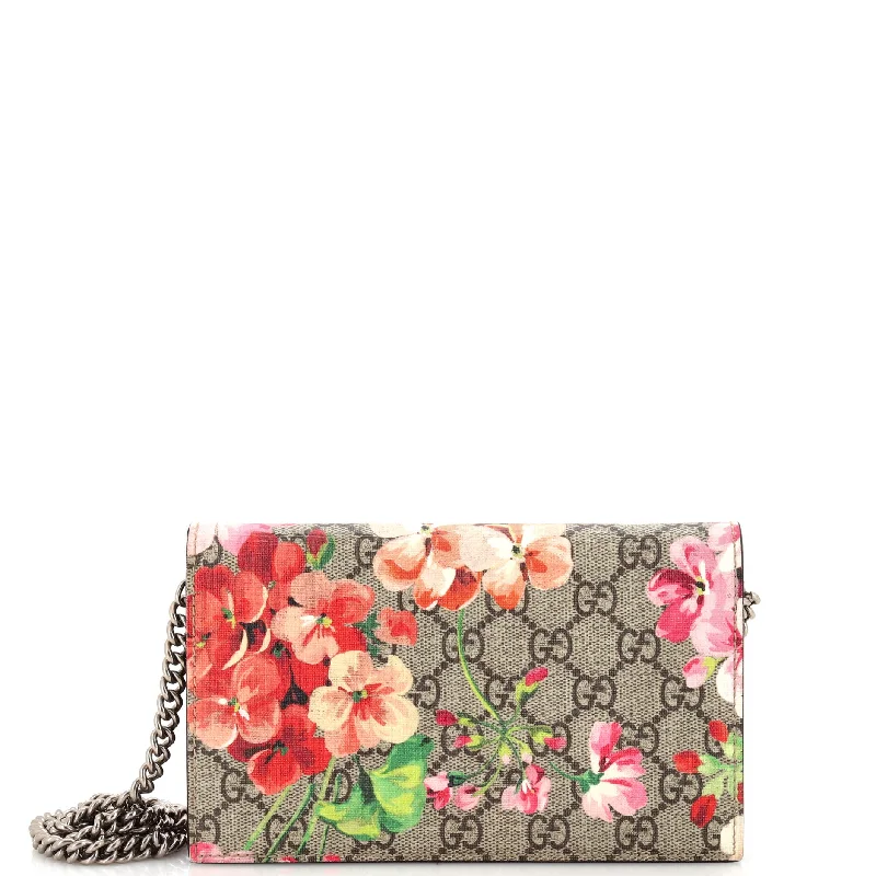 Women's money clip for a bridal party gift​Chain Wallet Blooms Print GG Coated Canvas