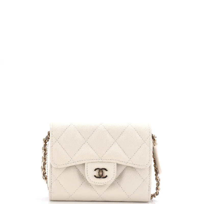 Women's money clip with a swarovski crystal accent​Classic Zip Around Card Holder on Chain Quilted Caviar Mini