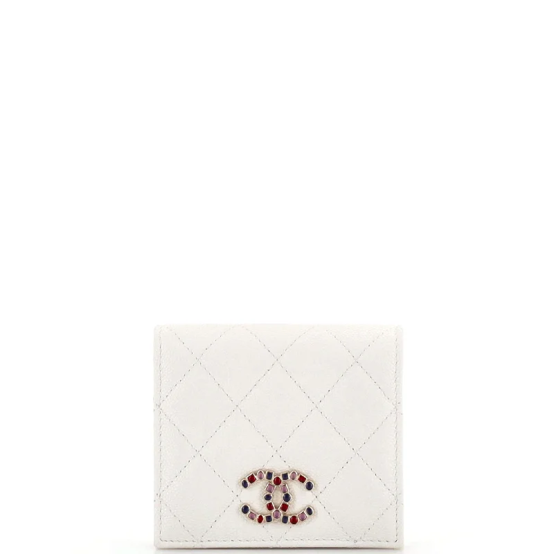 Women's money clip for the modern bohemian styleCrystal CC Bifold Wallet Quilted Caviar Compact Women's money clip for the modern bohemian styleCrystal CC Bifold Wallet Quilted Caviar Compact