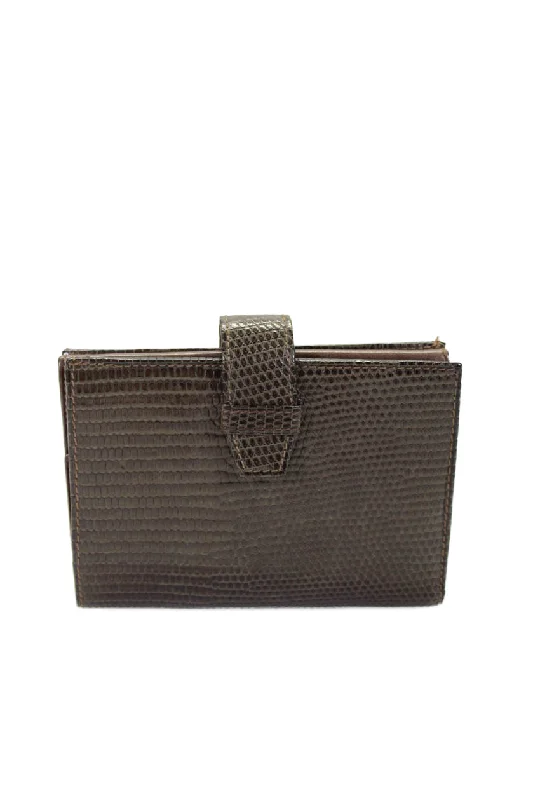 Women's money clip in a trendy geometric shape​De Vecchi Womens Genuine Lizard Skin Textured Multilayered Card Wallet Brown