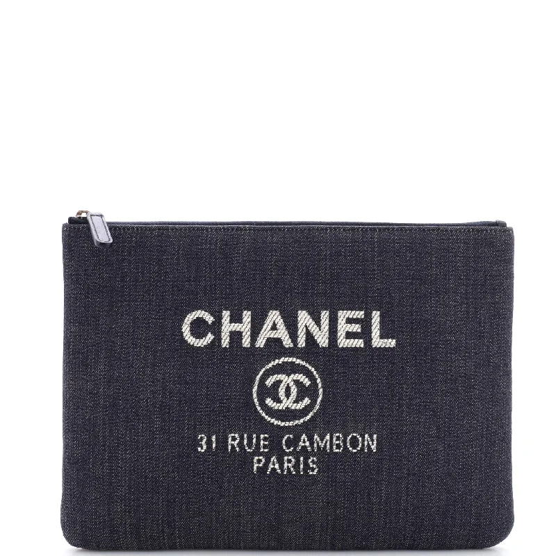 Women's money clip with a braided leather strap​Deauville Pouch Denim Medium