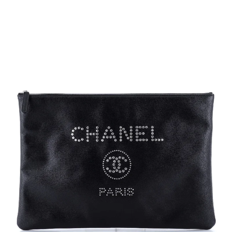 Women's money clip for travel - easy to carry​Deauville Pouch Studded Caviar Large