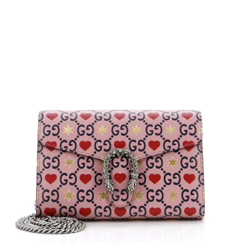 Women's money clip with a magnetic closureDionysus Chain Wallet Limited Edition Valentines GG Printed Leather Small Women's money clip with a magnetic closureDionysus Chain Wallet Limited Edition Valentines GG Printed Leather Small