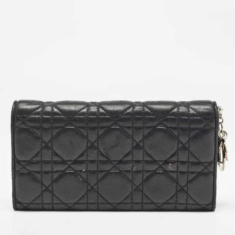 Women's money clip with a secret compartment​Dior Black Cannage Leather Lady Dior Continental Wallet